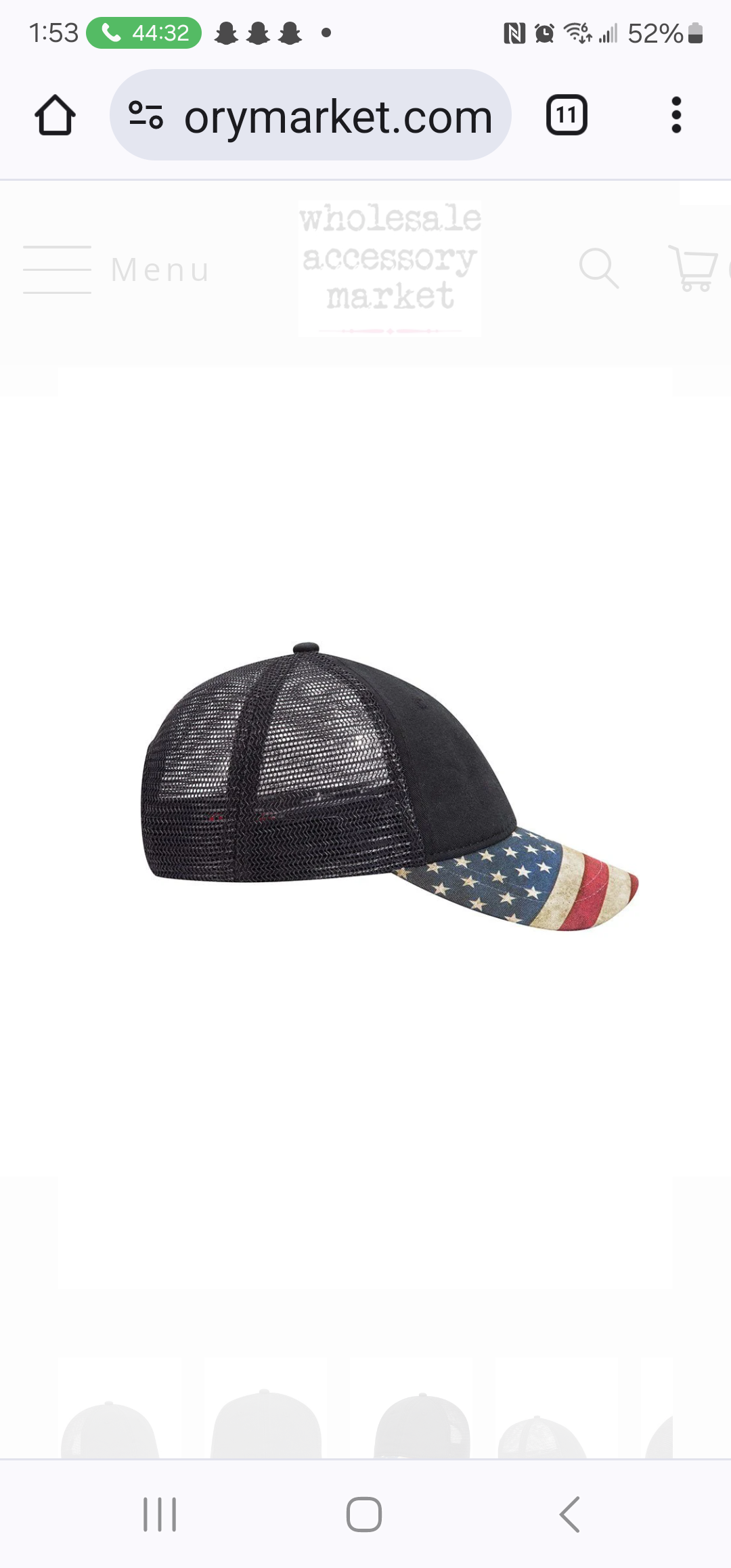 OTTO BLACK WITH USA FLAG LOW PROFILE TRUCKER HAT