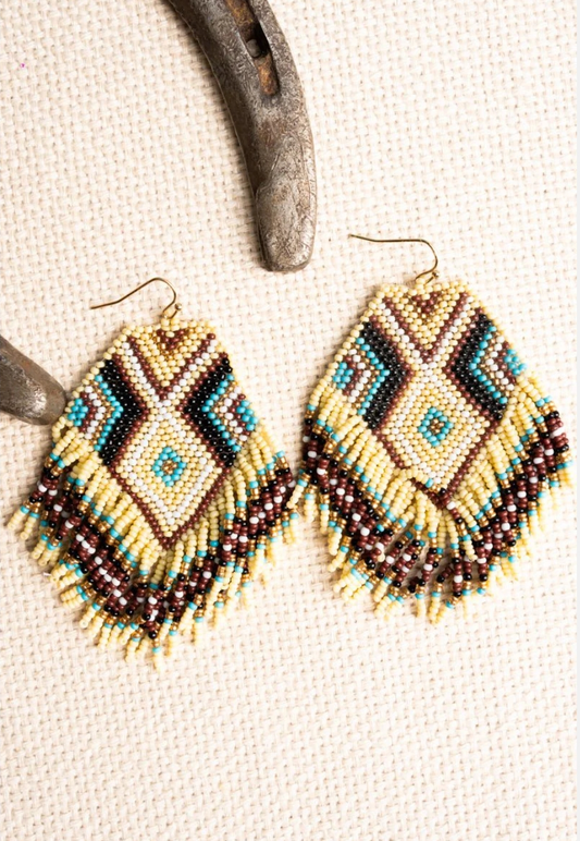 BIG RIVER CANYON IVORY SEED BEAD FRINGE EARRINGS