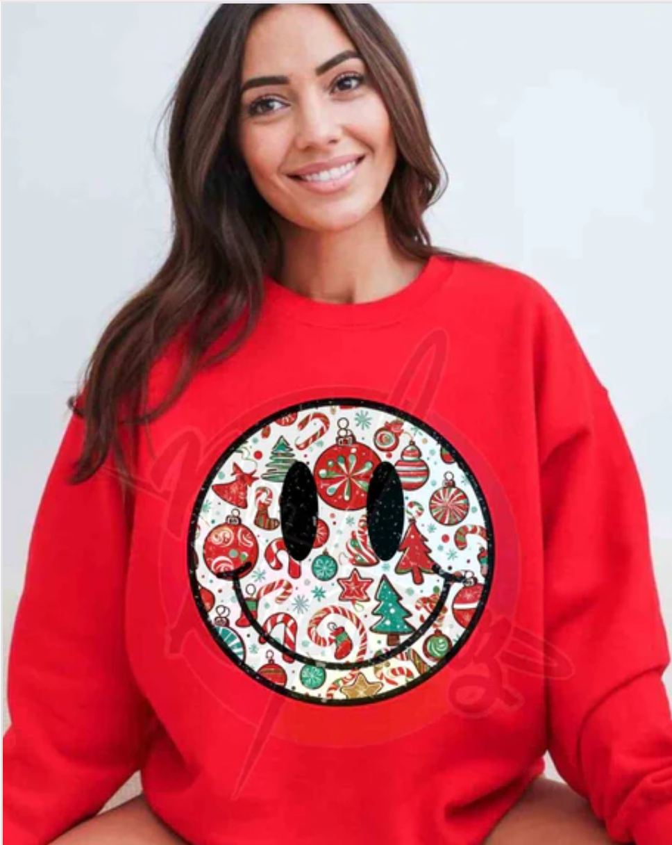 Glitter Christmas Smiley Face Shirt