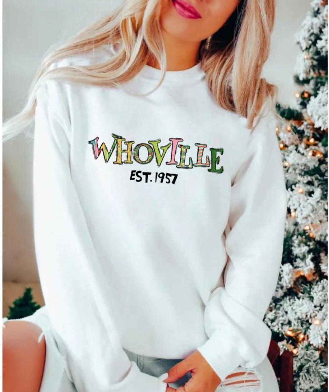 2 for $40.00 Mystery Christmas Glitter Print Sweatshirt