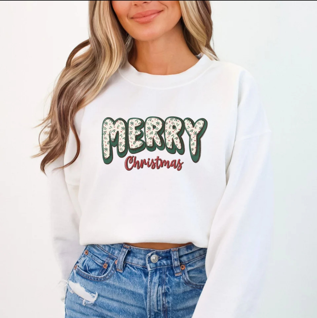 2 for $40.00 Mystery Christmas Glitter Print Sweatshirt