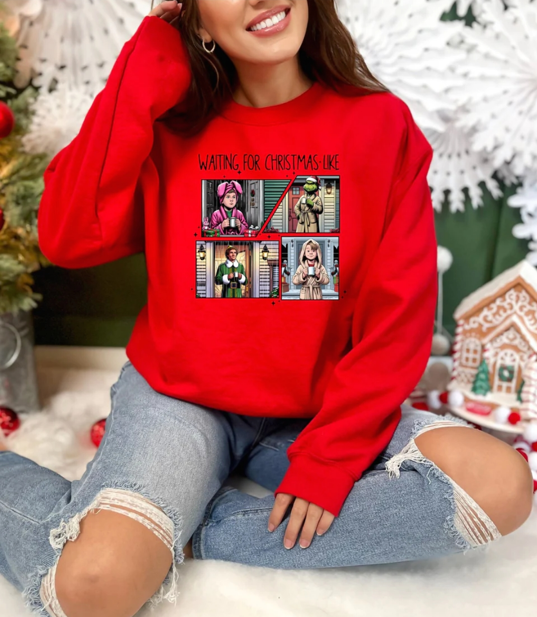 2 for $40.00 Mystery Christmas Glitter Print Sweatshirt