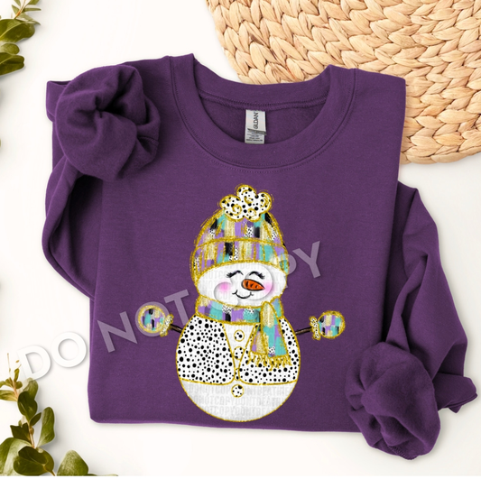 Brushstroke Snowman Faux Glitter Sweatshirt