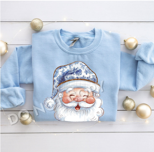 Blue Floral Santa Faux Glitter Sweatshirt
