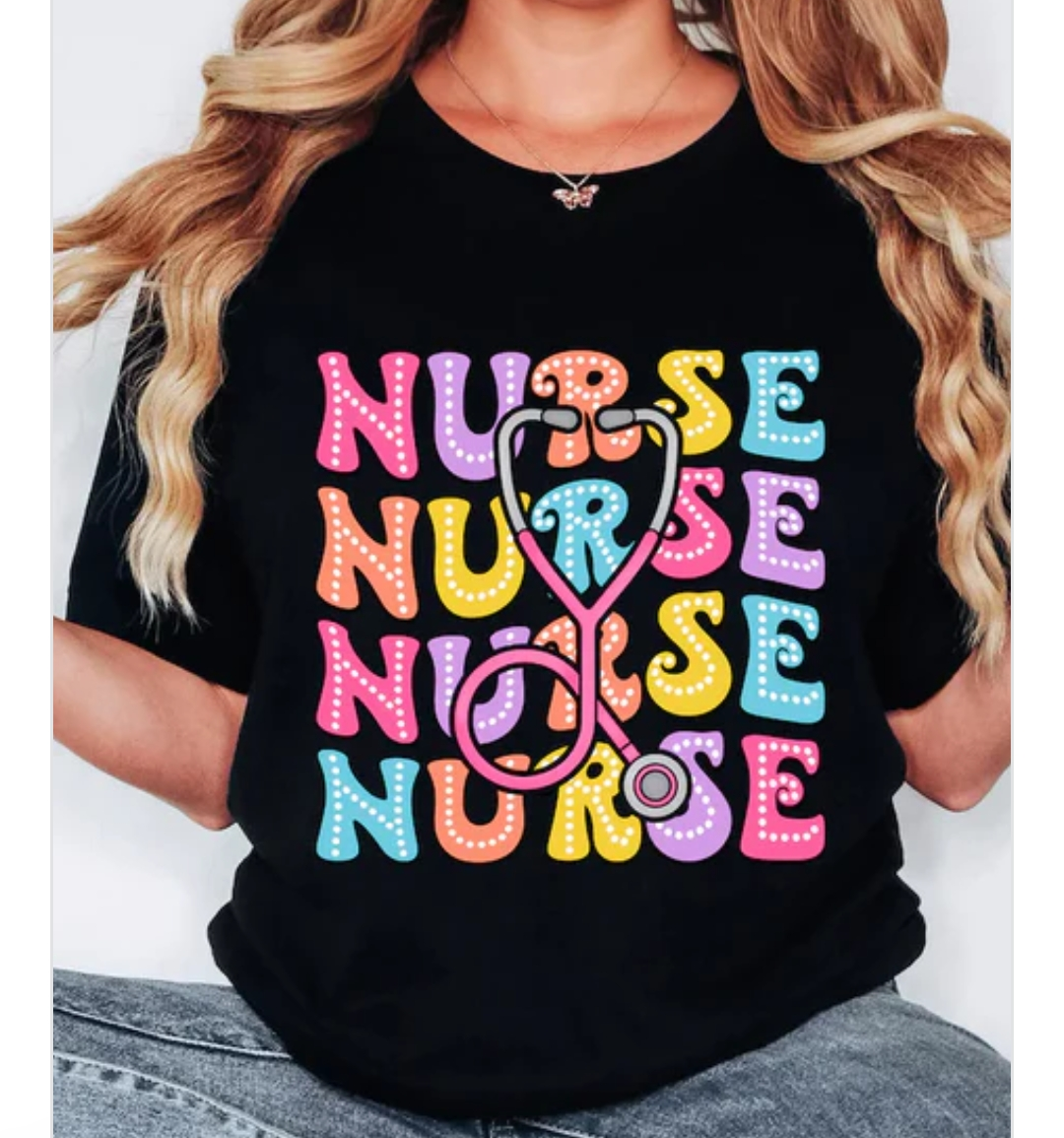 Glitter Stacked Nurse Graphic Tee