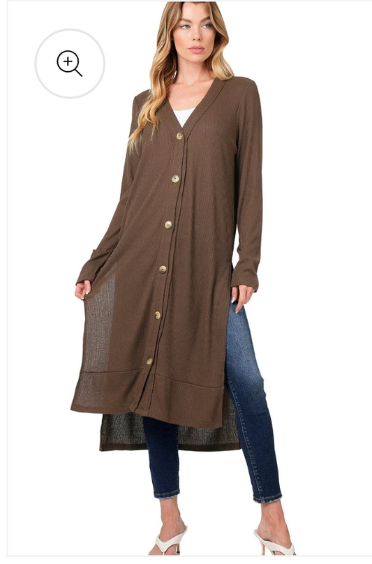 Brown Ribbed Cardigan