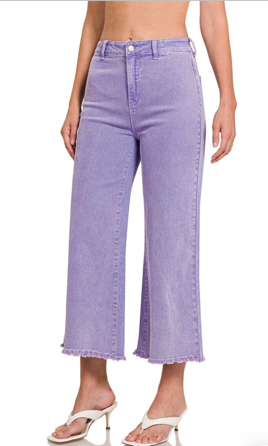 Acid Washed High Waist Frayed Hem Pants