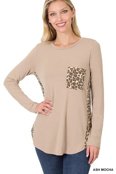 CONTRAST SIDE PANEL LEOPARD FRONT POCKET TOP
