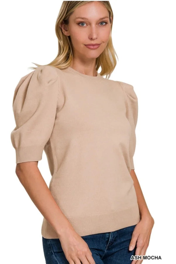 PUFF SLEEVE SHORT SLEEVE SWEATER