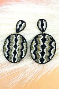 CALYPSO BLACK & WHITE COLOR SEED BEAD EARRINGS