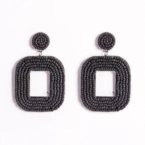 Square-black Sea Bead Earrings