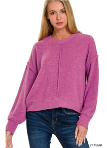 Zenana BRUSHED MELANGE HACCI HI-LOW HEM SWEATER