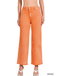 Acid Washed High Waist Frayed Hem Pants