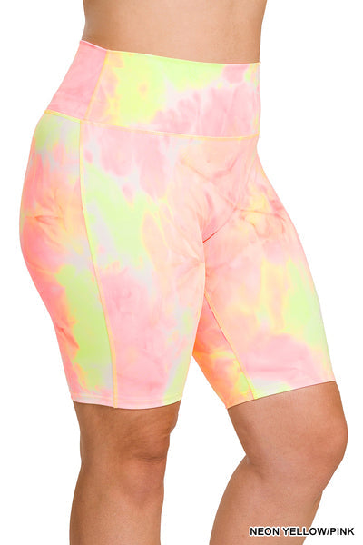 ATHLETIC TIE DYE HIGH WAISTED BIKER SHORTS