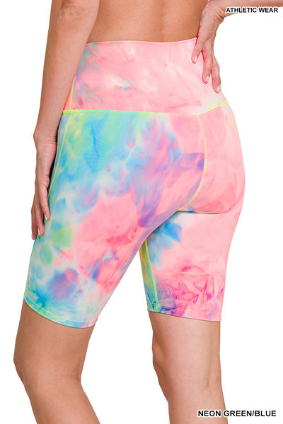 ATHLETIC TIE DYE HIGH WAISTED BIKER SHORTS