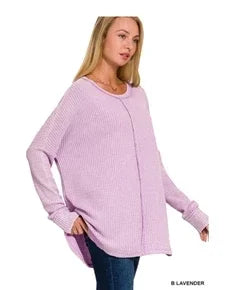 WASHED BABY WAFFLE OVERSIZED LONG SLEEVE TOP