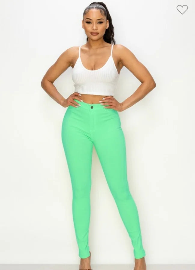 HIGH WAISTED Mint COLORED SUPER-STRETCH SKINNY JEANS