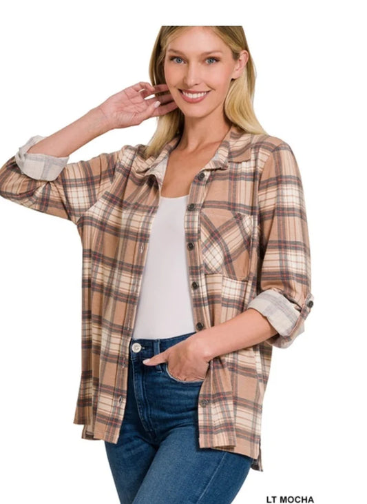 PLAID LONG SLEEVE TOP