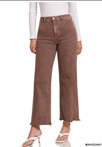 Acid Washed High Waist Frayed Hem Pants