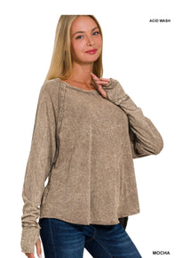 CRINKLE WASHED THUMB HOLE CUFFS LONG SLEEVE TOP