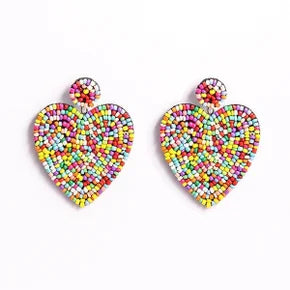 Love-color Multi Heart Sea Bead Earrings