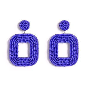 Square-Royal-Blue Sea Bead Earrings