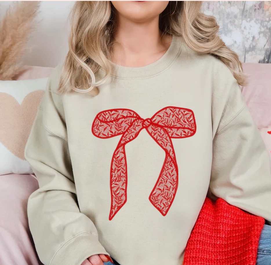 Red Lace Bow Sweatshirt