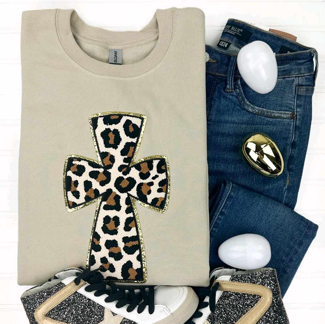Chenille Cross Aplique Patch Sweatshirt