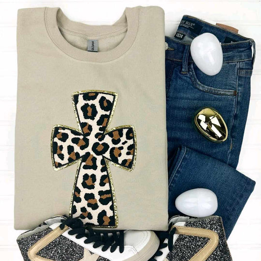 Chenille Cross Aplique Patch Sweatshirt
