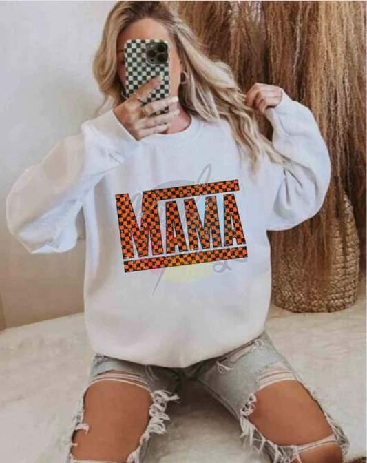 Orange Glitter Checker Mama Sweatshirt