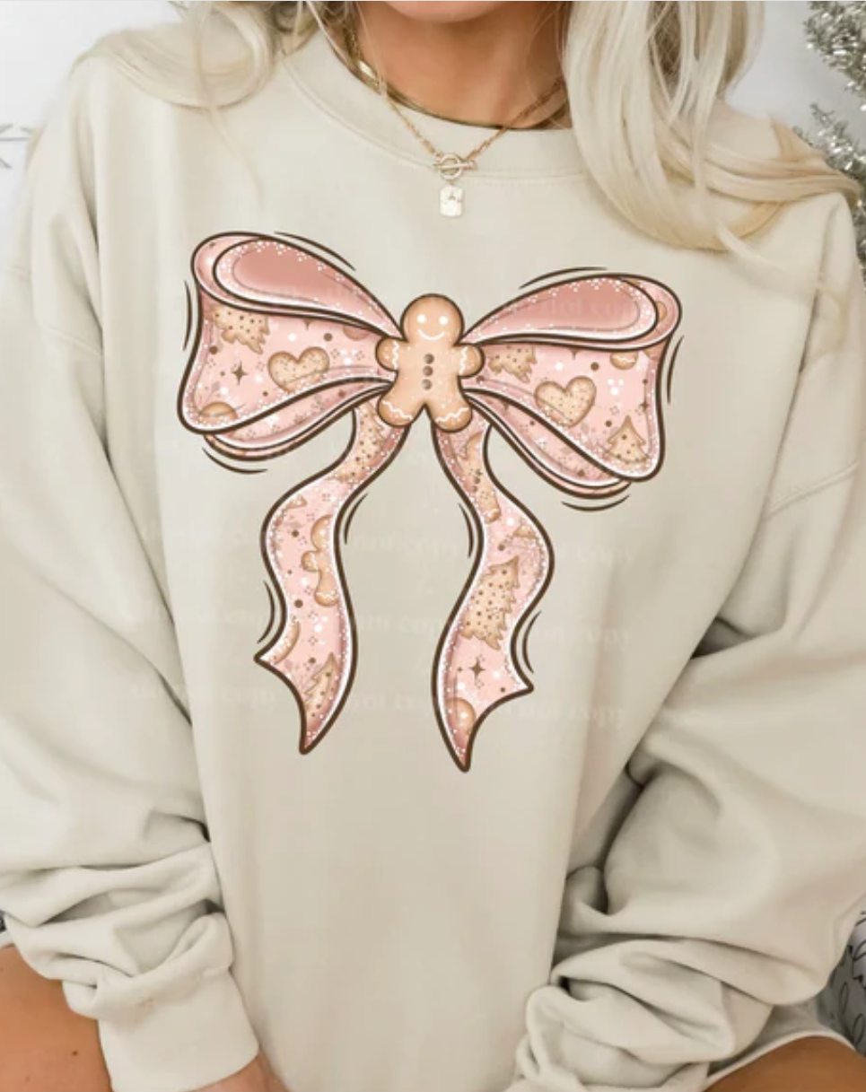 Glitter Ginger Bread Bow Christmas Shirt