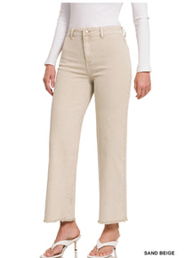 Acid Washed High Waist Frayed Hem Pants