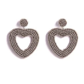 Love-gray Heart Silver Sea Bead Earrings