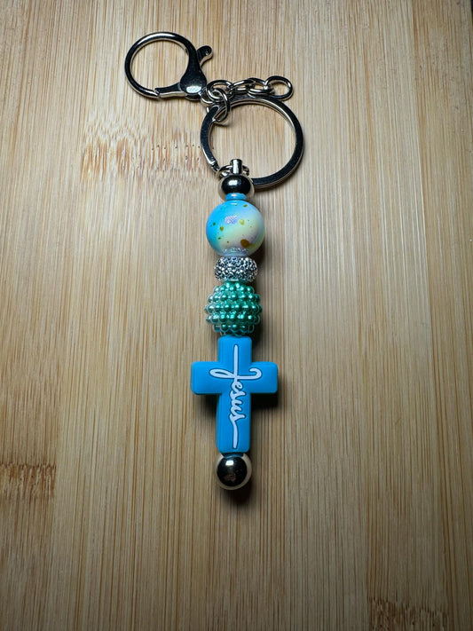 Teal Jesus Cross Focal Keychain