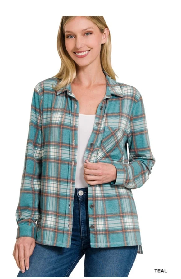 PLAID LONG SLEEVE TOP