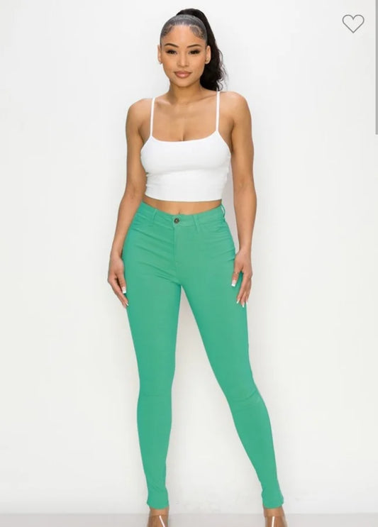 HIGH WAISTED Turquoise COLORED SUPER-STRETCH SKINNY JEANS