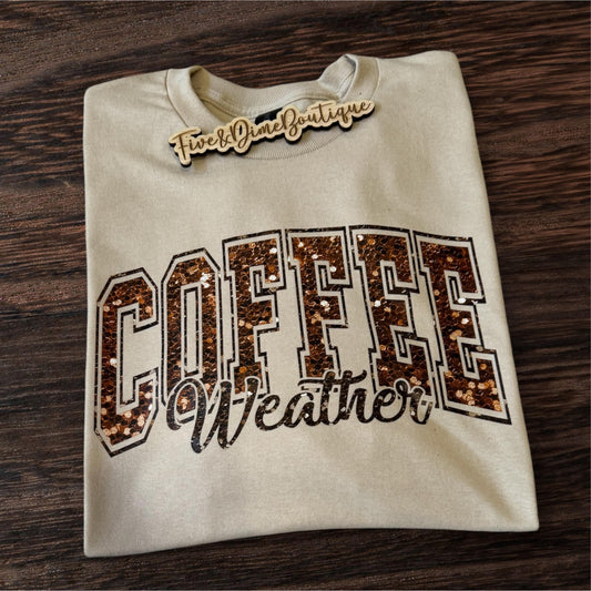 Glitter Faux Sequins Coffee Weather Sweatshirt